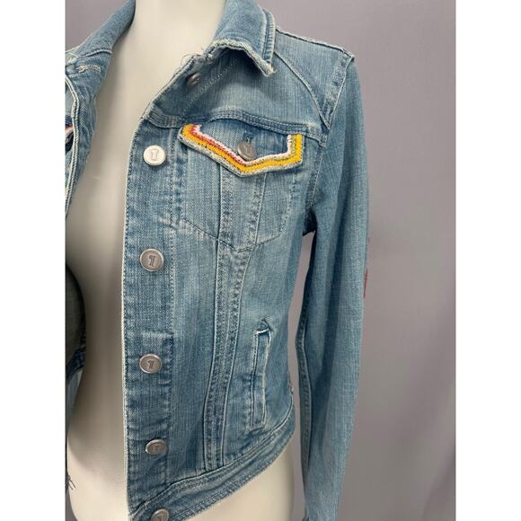 Pilcro Jacket Womens XS Embroidered Denim Boho Floral Anthro Cottagecore - Picture 7 of 14